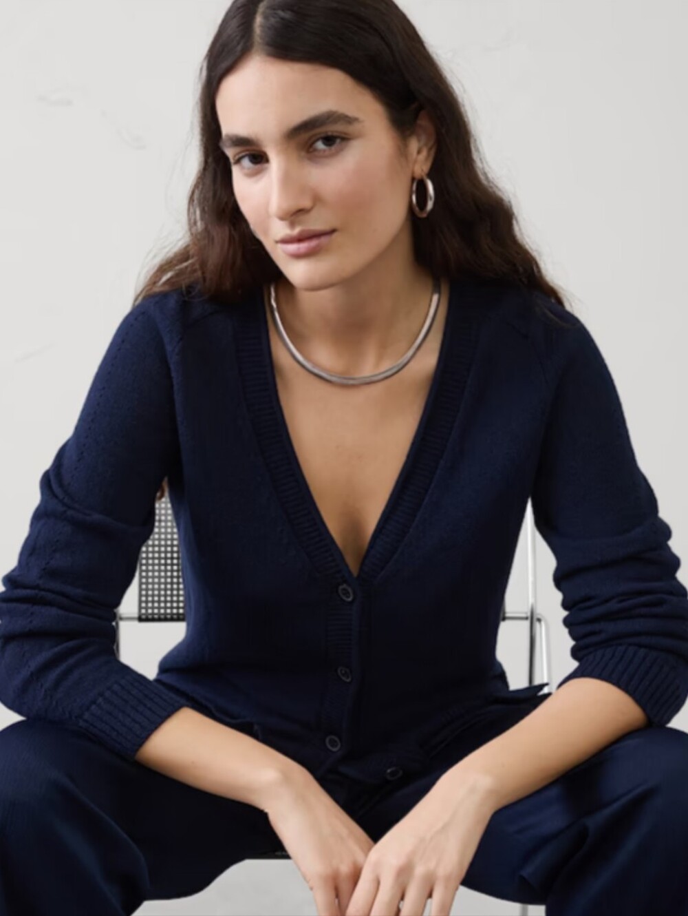 New Banana Republic Ramie-Cotton V-neck Cardigan Sweater Preppy Navy Size XL